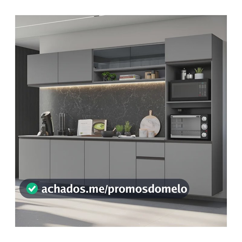 Armário Cozinha Completa Suspenso 300cm Cinza Nice Madesa 03