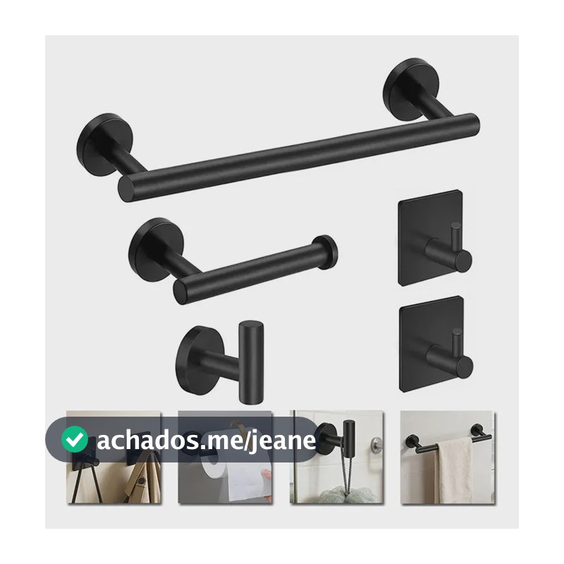 Kit Acessórios Banheiro Cabide Toalheiros Dreamway Papeleira 5 Peças Preto