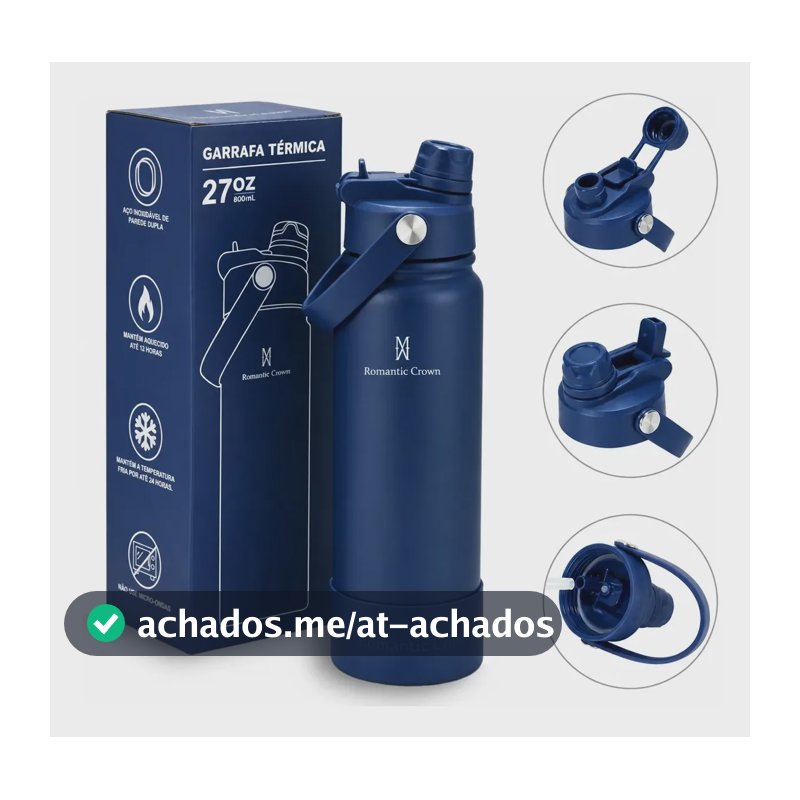 Garrafa Térmica Inox 800ml Bico Duplo Com Canudo Alça Carro Azul