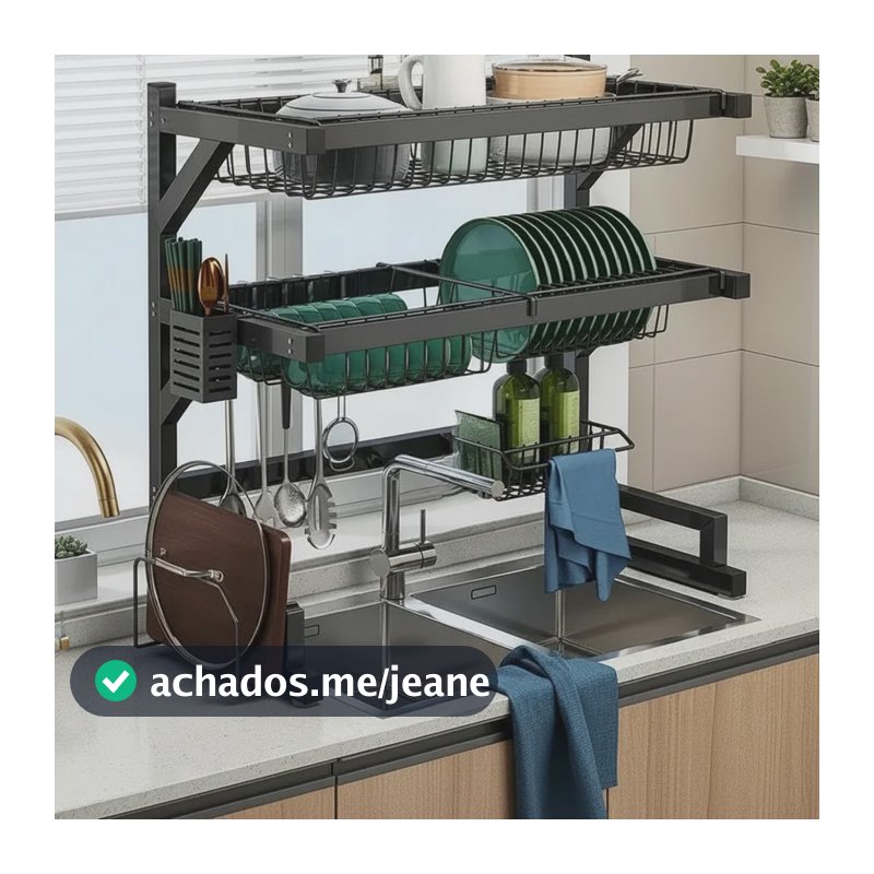 Escorredor Louça Pratos Suspenso Cozinha 2 Camadas 65cm Larg Preto