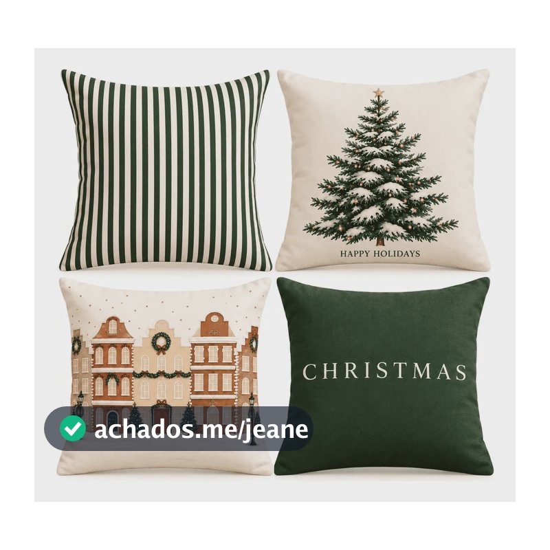Kit 4 Capas Para Almofada Decorativa - Natal Encanto Verde Natal Encanto Verde