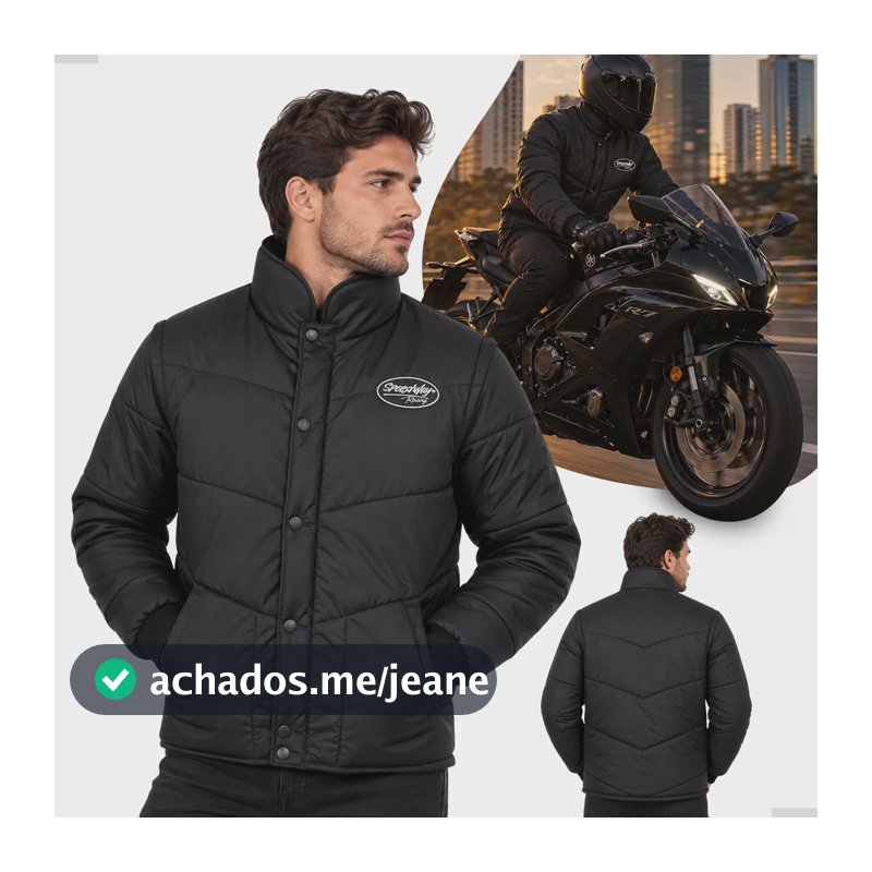 Jaqueta Masculina Motoqueiro Confortável Impermeável Racing Preta Lisa Gg