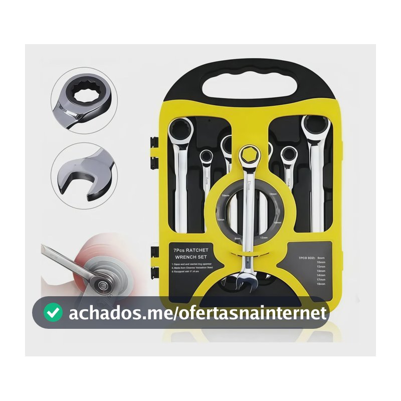 Chave Combinada Catraca Jogo Chaves 7pcs Cabeça Móvel 8-19mm Prateado