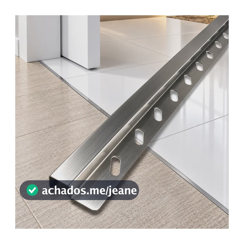 Soleira Perfil P Inox 304 Escovado 1m Filete Transição Piso Cinza
