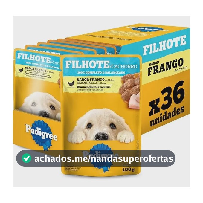 Pack Ração Úmida Pedigree Sachê Frango/ Molho 100g 36 Und