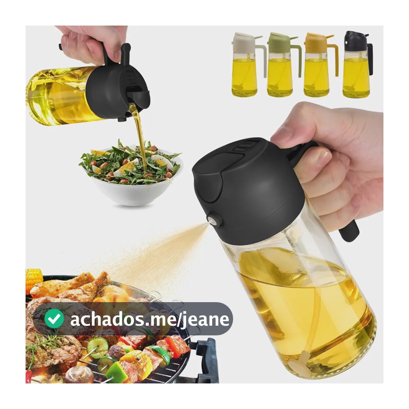 Spray Borrifador Dosador 2 Em 1 P/ Azeite Vinagre Óleo 500ml Preto