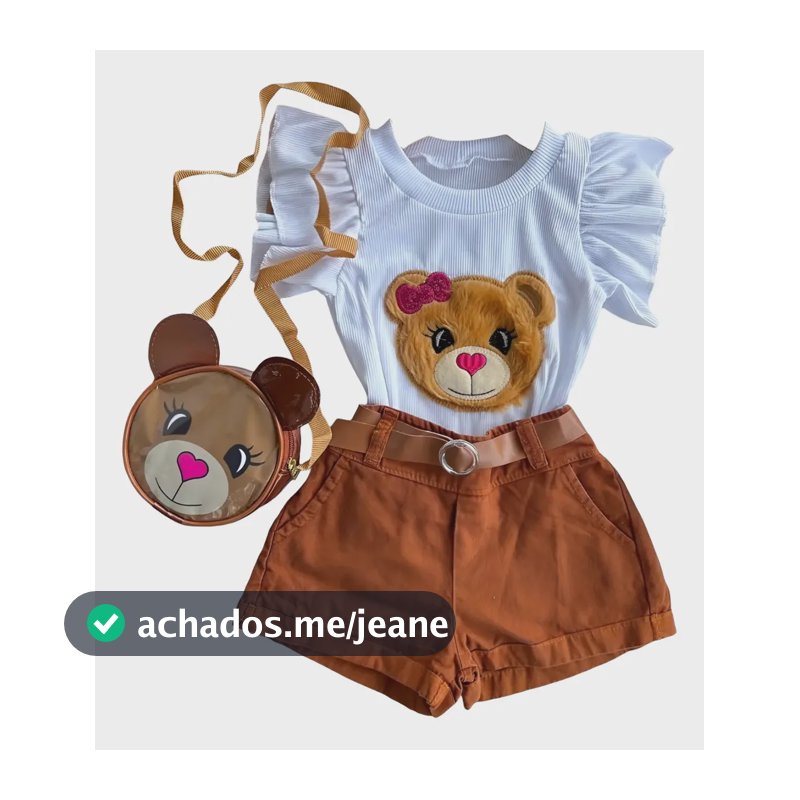Conjunto Mini Diva Jeans Com Bolsinha Blogueirinha Verão  Marrom 4 Anos