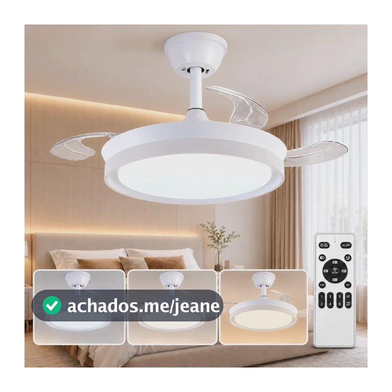 Ventilador de Teto Retrátil Brightech com Luminária LED e Controle Remoto Bivolt Silencioso 42"