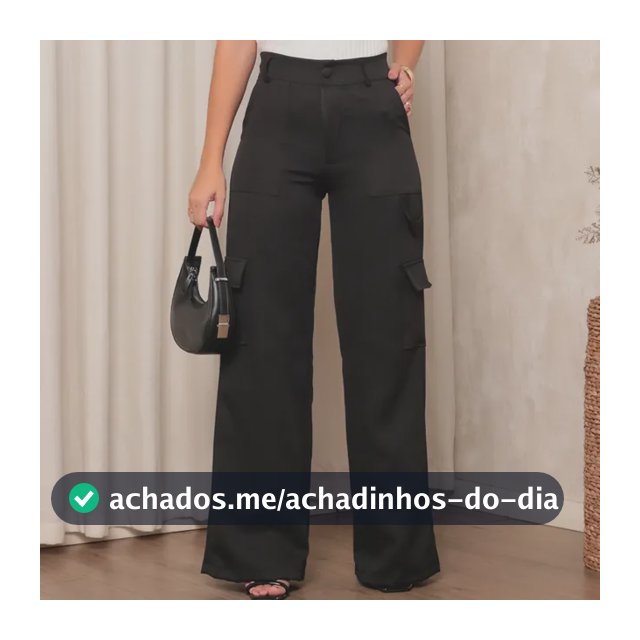 Calça Pantalona Alfaiataria Feminina Cargo Wide Leg
