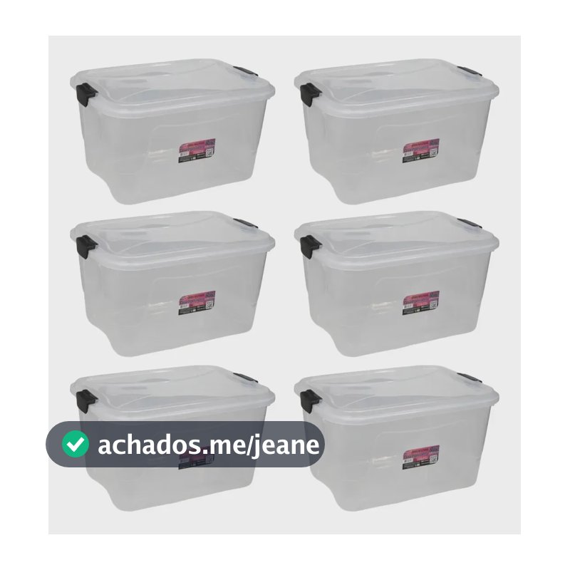 Kit 6 Caixa Organizadora Transparente 15l Com Tampa E Trava