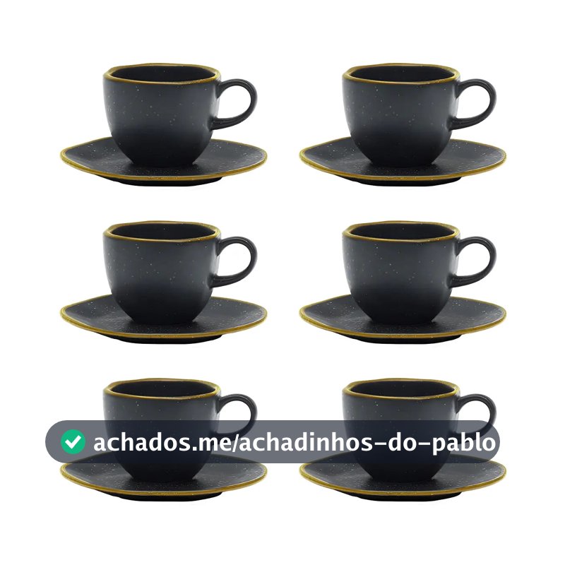 Jogo De 6 Xícaras De Chá Grande 220ml Com Pires Ryo Volcano