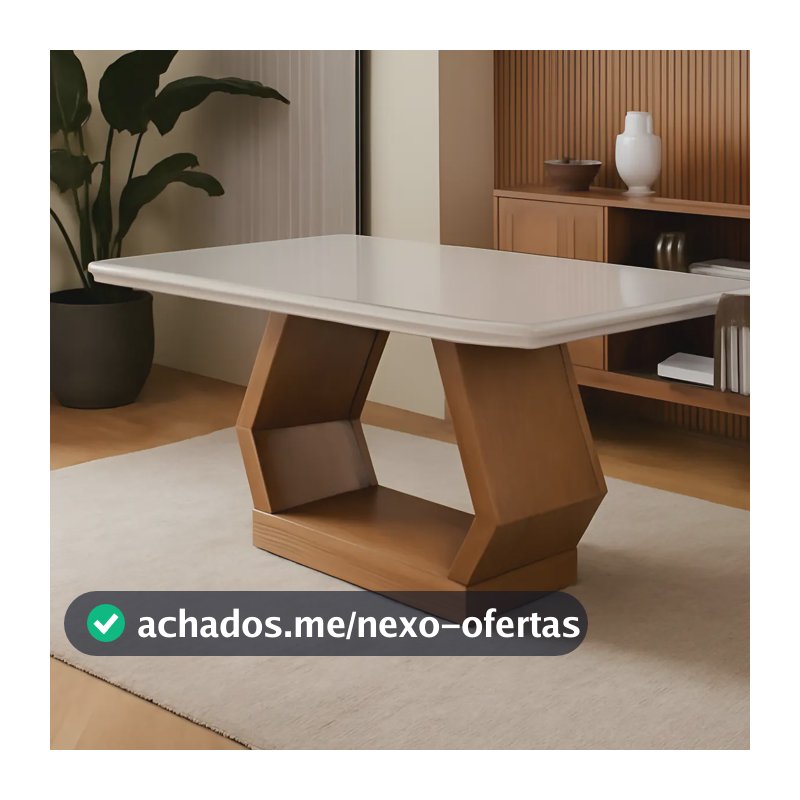 Mesa Sala De Jantar Lara 180cm Em Mdf E Vidro Com Canto Copo Cor da tampa Off White/ Imbuia/ Serig. Off