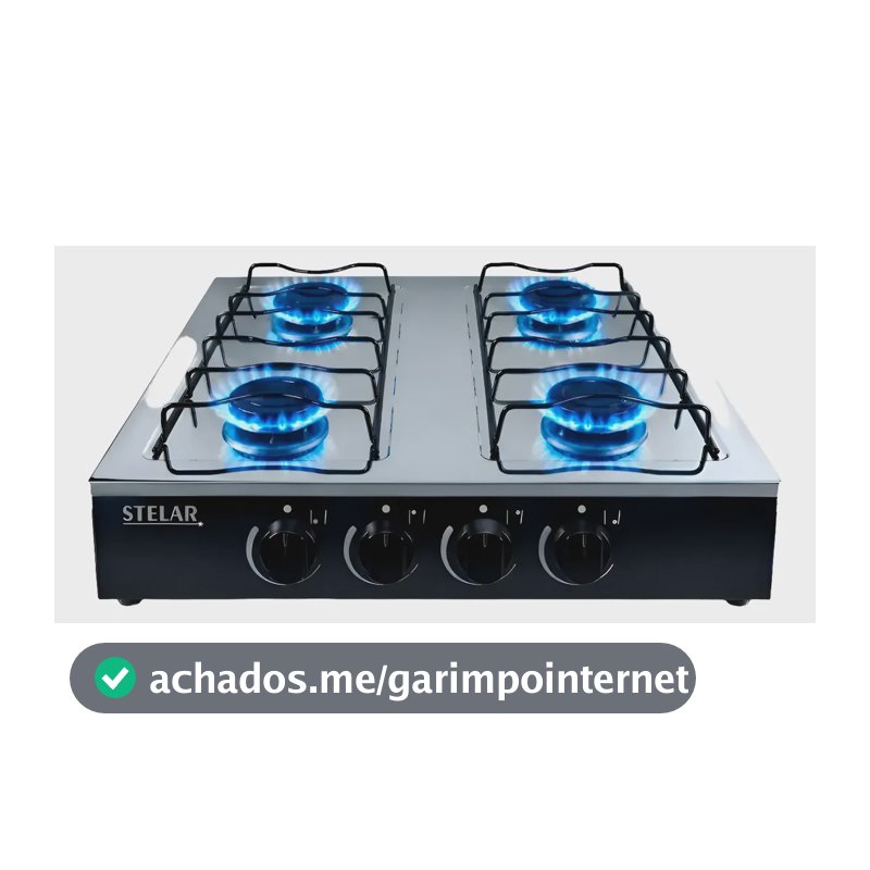 Fogão Cooktop Stelar 4 Q Portátil De Mesa A Gás Inox Mônaco Preto 0