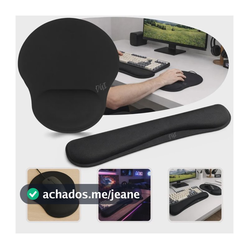 Kit Apoio De Pulso Teclado Mouse Pad Ergonômico Confortavél Macio Preto Liso Digital Informatica