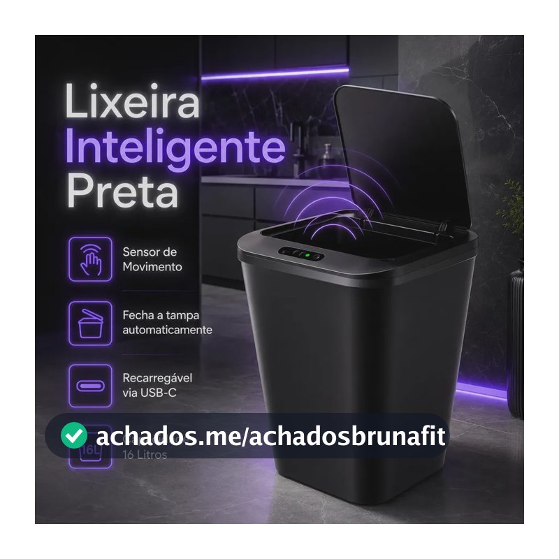 Lixeira Automática Inteligente Smart 16l Preto Sensor Banheiro Cozinha Estilo Moderno