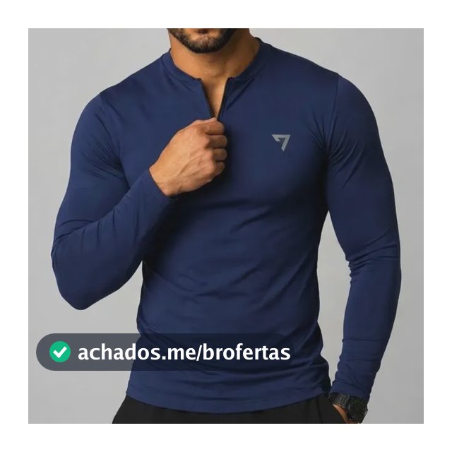 Camisa Térmica Masculina Segunda Pele Manga Longa Com Zíper Azul-marinho G