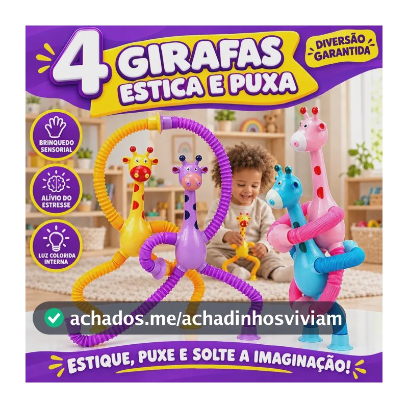 Kit 4 Girafas Estica E Puxa Com Ventosa Brinquedo Sensorial Pop It Sensoriais Telescopica Tubo LED Alivio Anti-Stress Toy Presente Infantil Kawaii TikTok Louis Riel Acustico
