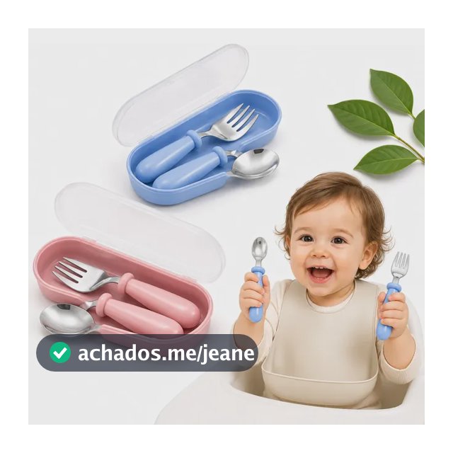 Talheres Infantil Aço Inox Colher Garfo Kit Com Estojo Bebe