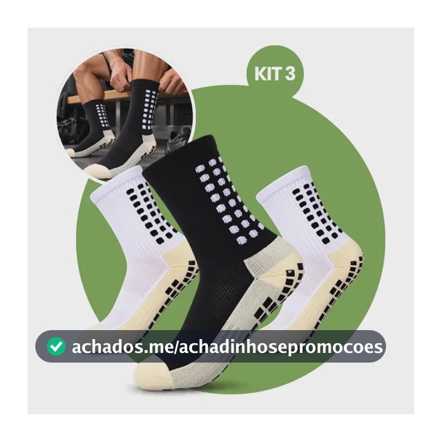Kit 3 Pares Meia Antiderrapante Esportiva Futebol Treino Pro