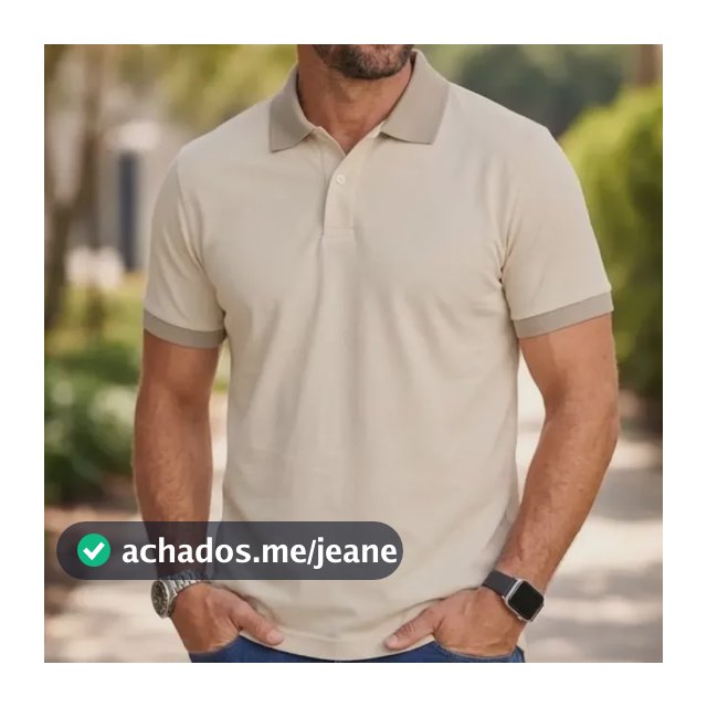 Camiseta Gola Polo Masculina Algodão Blusa Manga Curta Luxo Bege Liso M