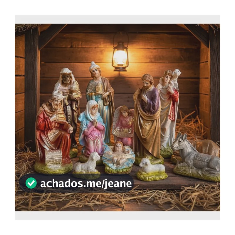 Presépio Natalino 12 Peças 22 Cm Em Gesso Maciço Colorido