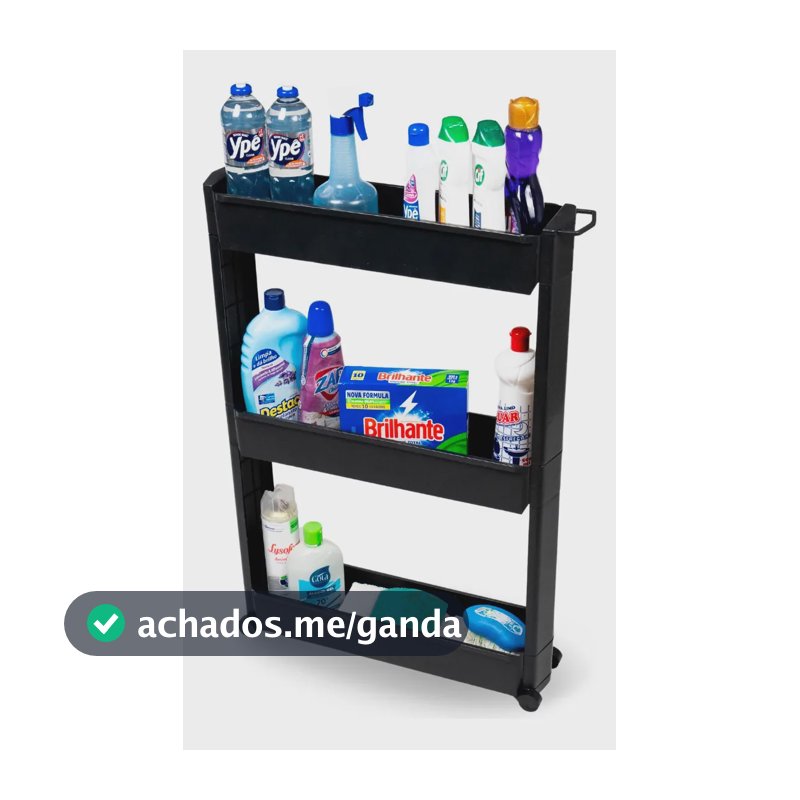 Armário Carrinho Organizador Multiuso Com Rodinhas - Preto
