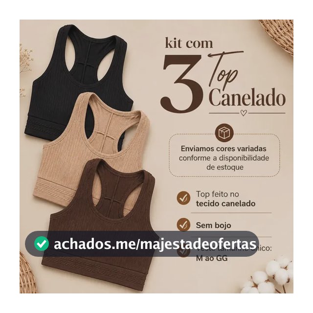 Kit  C/ 3 Top Canelado - Dia A Dia - Conforto - Academia Multicolorido Tamanho Único