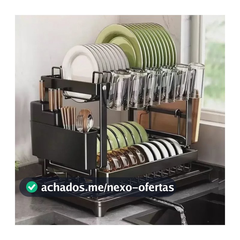 Escorredor Pratos Utensílios Drenagem 2 Camadas Organização Preto