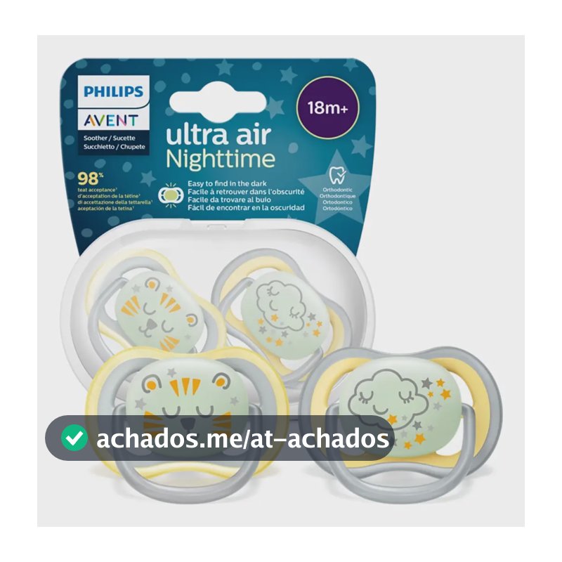 Chupeta Avent 18m+ Flourescente Brilha Escuro Leão/nuvem Cinza/amarelo +18 Meses