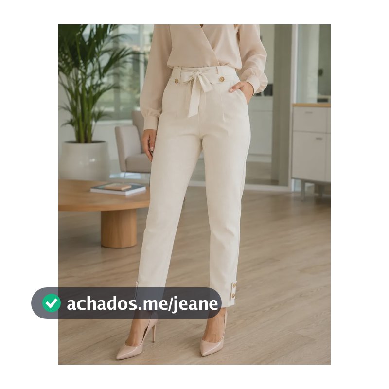Calça Feminina Linho Moda Alfaiataria Cintura Alta Slim Lisa Bege G