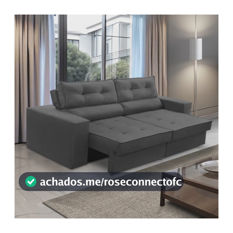 Sofá Retrátil Reclinável 2 Lugares 1,70m com Molas Mirela Suede Cinza Adonai Estofados