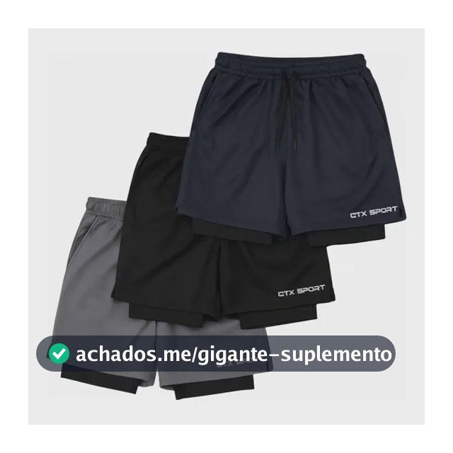 Kit 3 Shorts Masculino 2 Em 1 Duplo Corrida Academia Treino