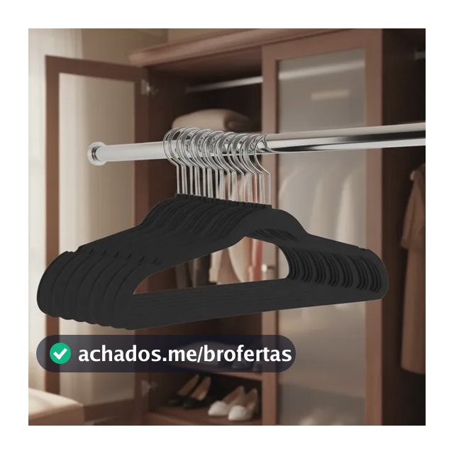 Kit 50 Cabides Veludo Antideslizante Adulto Cinza Bege Preto Preto