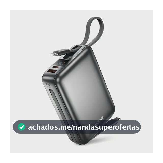 Carregador Portátil Power Bank Basike 20000mAh 22.5W Rápido Cabos Embutidos Tipo C iPhone Samsung
