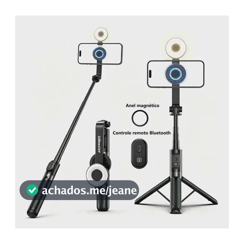 Vara De Selfie Com Luz Magnética Portátil