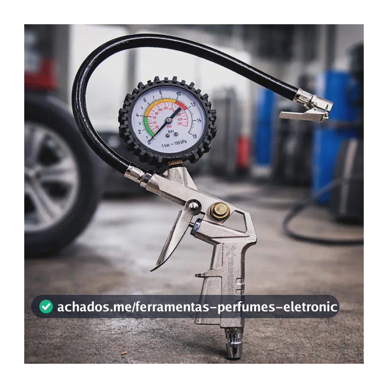 Calibrador Inflador de Pneus com Manômetro 220 PSI para Carro, Moto e Bicicleta