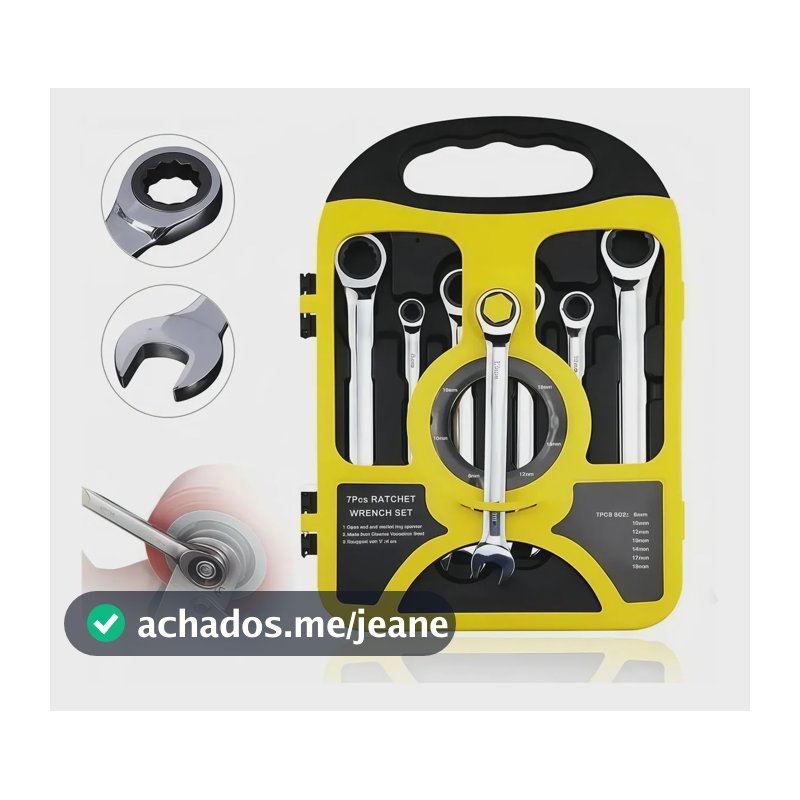 Chave Combinada Catraca Jogo Chaves 7pcs Cabeça Móvel 8-19mm Prateado