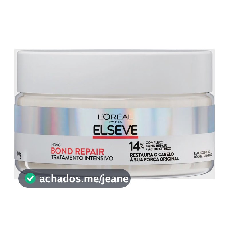 L'Oréal Paris Elseve Bond Repair Máscara de Tratamento Intensivo, com Ácido Cítrico e Glicina, Repara Ligações Capilares Quebradas, Reconstrução Profunda de Fios Danificados, 200g
