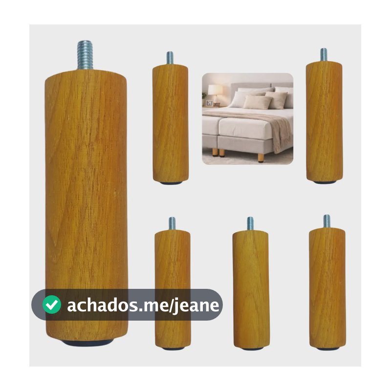 Kit de Pés para Cama Box Casal Madeira com 6 Unidades 12 CM ALTURA COR MEL GIACOM MÓVEIS