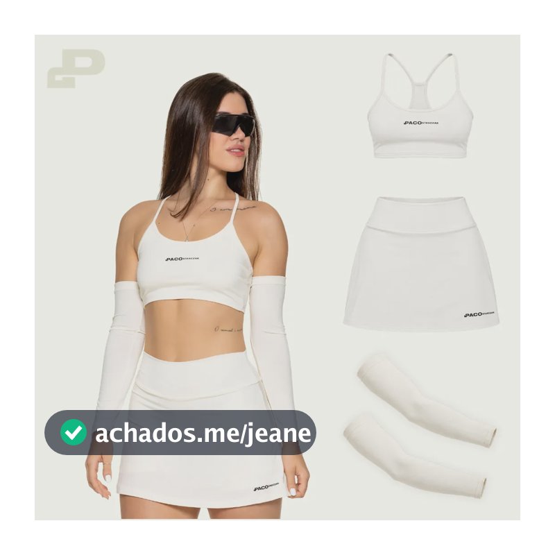 Conjunto Beach Tennis Feminino Short Saia Top Manguito Uv Off White M