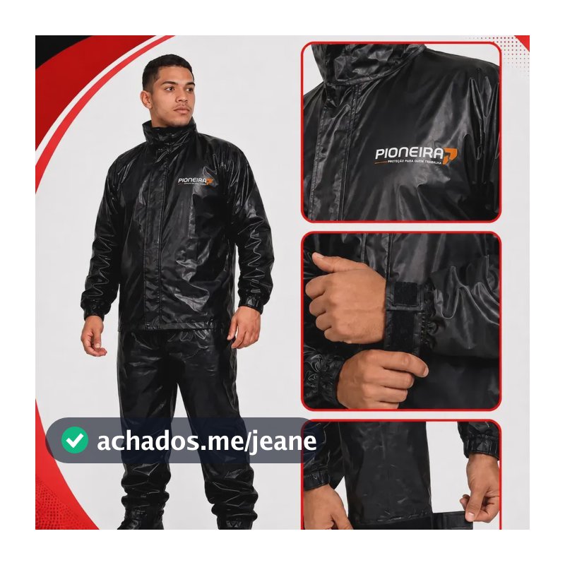 Conjunto Capa De Chuva Impermeável Motoqueiro Reforçada Pvc Preto G