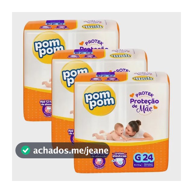 Kit C/3 Pacotes Fraldas Pompom Derma Protek Atacado Tamanho G