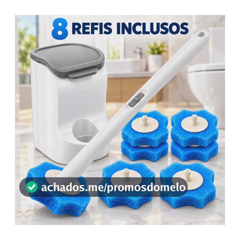 Escova Sanitária Descartável com 8 Refis para Banheiro Limpeza de Vaso Sanitário Higiene Prática Escova Limpadora com Cabo e Suporte Click Monteiro