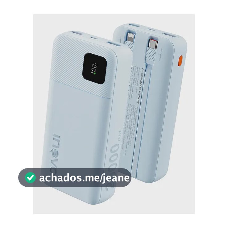 Carregador Portátil Power Bank Turbo inova 20000mah 22.5w Com Display Digital Usb-c / Usb-a Carga Rápida - Azul