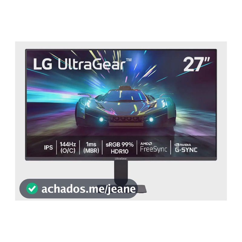 LG UltraGear Monitor Gamer 27" - IPS, 144Hz (O/C), 1ms, (MBR), Full HD (1920x1080), HDR10 NVIDIA G-SYNC AMD FreeSync, Preto - 27G411A