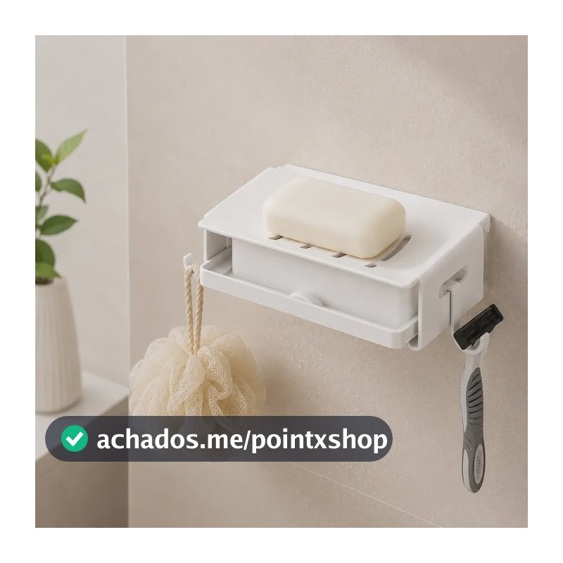 Heemli Saboneteira Parede Metal Drenagem Gancho Banheiro Branco