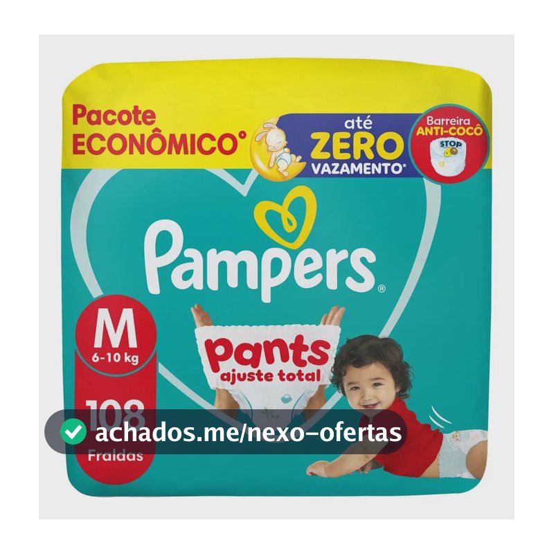 Fralda Pampers Pants Ajuste Total Tamanho M, 108 Un