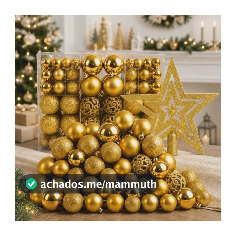 Kit 100 Bolas + Estrela Pendentes P/ Decoração Árvore De Natal Bolinhas Dekasa Premium Lisas/foscas/glitter - Dourado