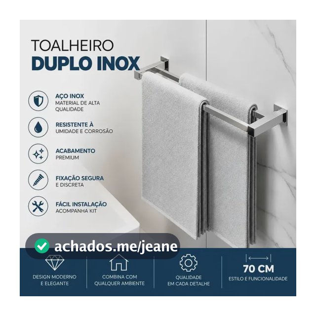 Porta Toalha Duplo De Banheiro [70cm] Aço Inox 304 [q-td70] Prateado