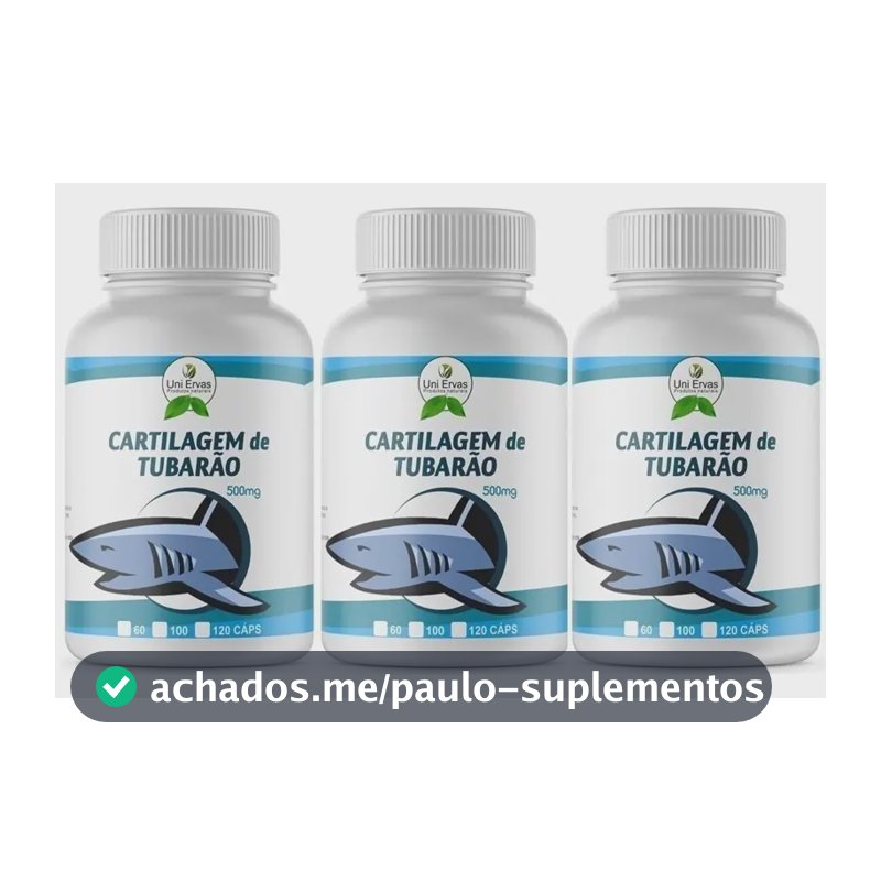Cartilagem de Tubarão Uni Ervas 500mg 120 Cápsulas Sem Glúten 3 unidades